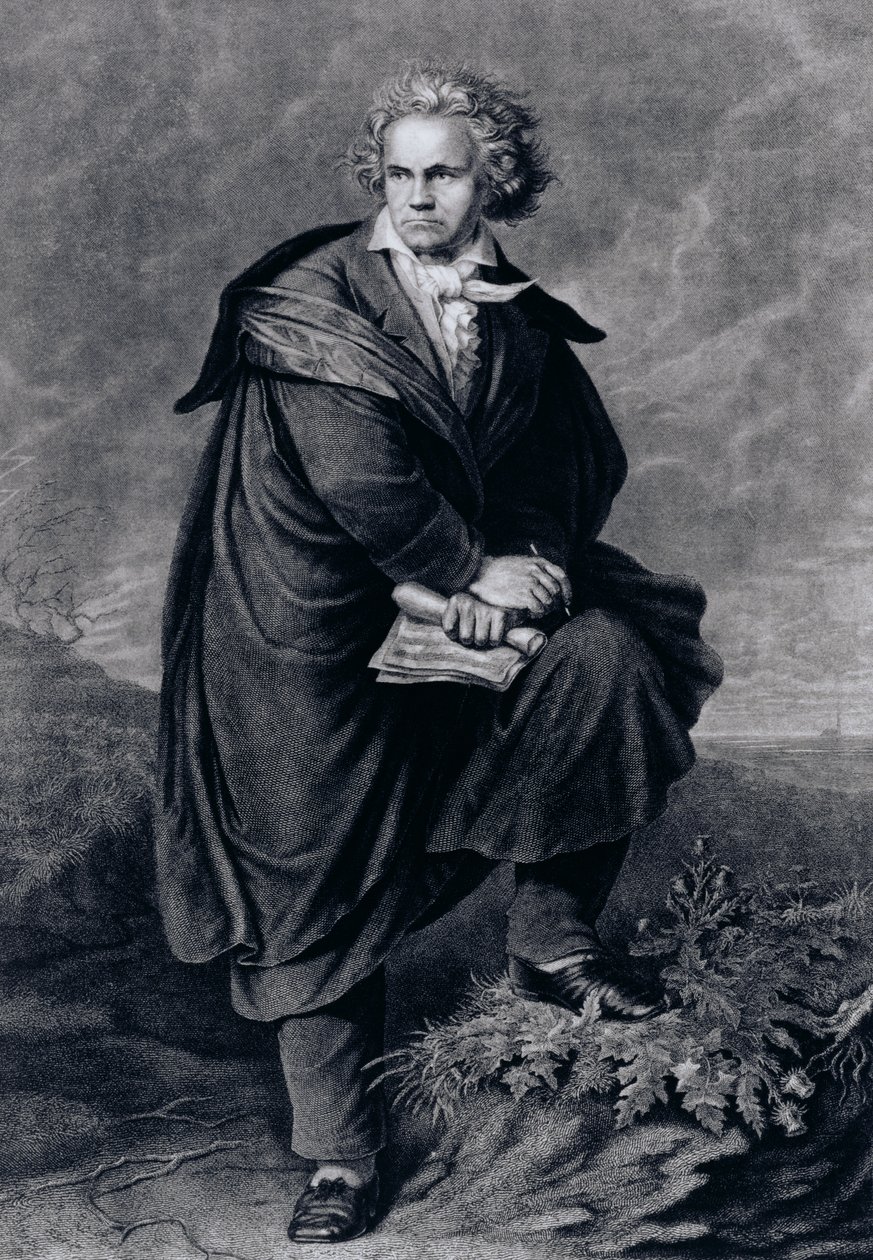 Ludwig van Beethoven (1770–1827), tysk komponist, gravert av Paul Barfus (1823–95) av P. Schworer