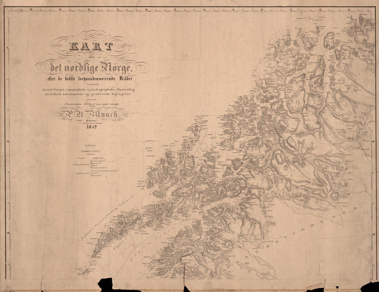 Kart over Nord -Norge i henhold til de beste tilgjengelige kildene av P.A. Munch