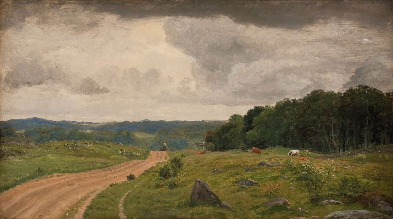 Landskap ved Kongens Møller, Sjælland. Ettermiddagslys av P.C. Skovgaard