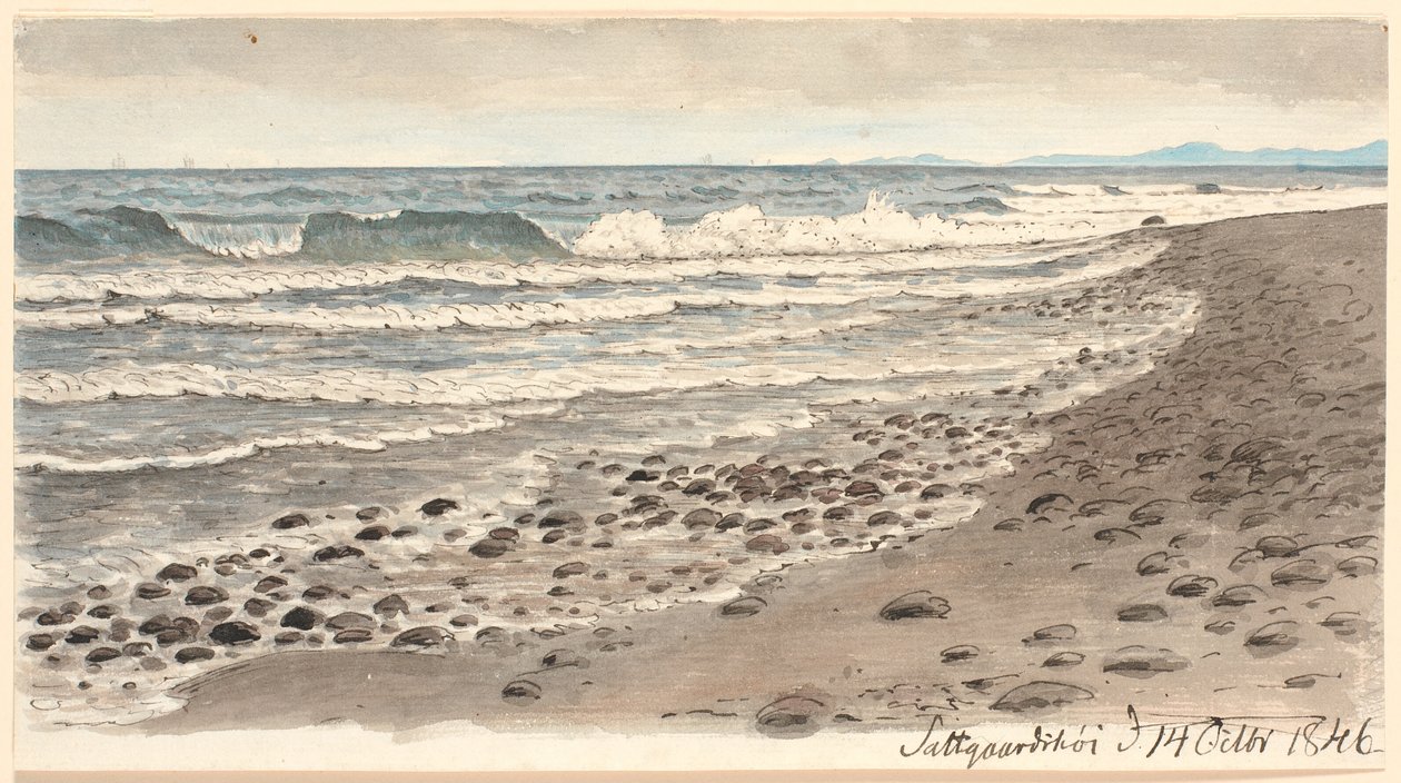 Strand med utsikt over Kattegat mot Kullen. av P.C. Skovgaard
