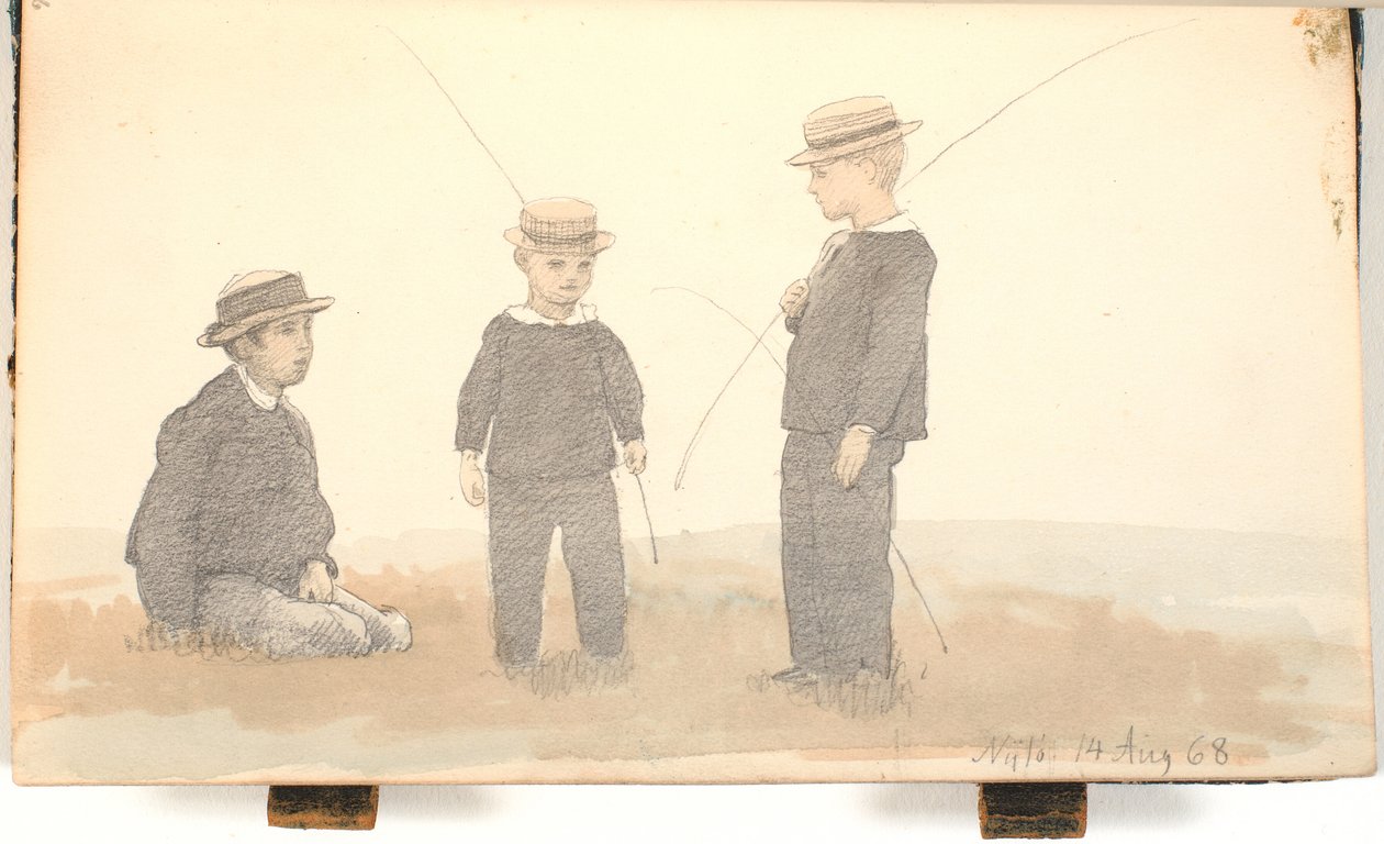 Tre gutter med stråhatt av P.C. Skovgaard