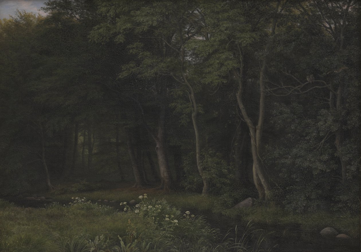 Twilight Setting in a Wood nær Iselingen Manor, Zealand av P.C. Skovgaard