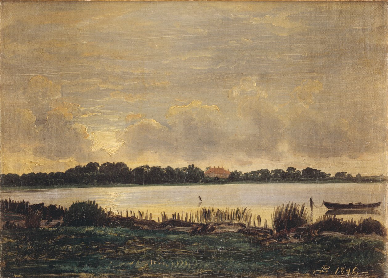 Utsikt over Præstø Fjord mot herregården Nysø av P.C. Skovgaard