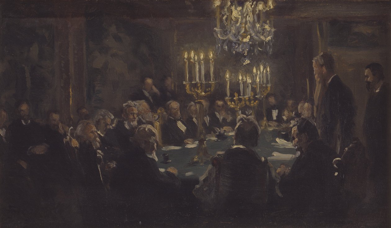 Komposisjonsskisse til «Et møte i Vitenskapens Selskap» i Vitenskapens Selskap av Peder Severin Krøyer