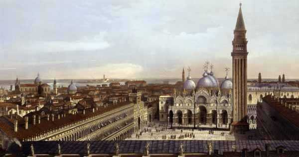 Markusplassen, Venezia, gravert av F. Citterio (fargegravering) (detalj av 130084) av P. (after) Majocchi