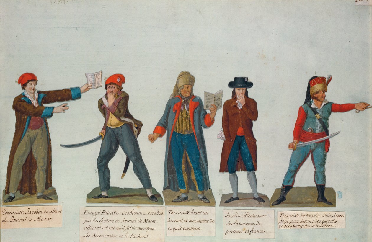 Jakobiner og terrorister i perioden med terrorregimet (1793-4) under den franske revolusjonen (gouache) av P. A. and J.B. Lesueur