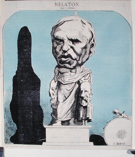 Karikatur av Auguste Nelaton (1807-73) ca. 1870 (farget gravering) av P. Bernay