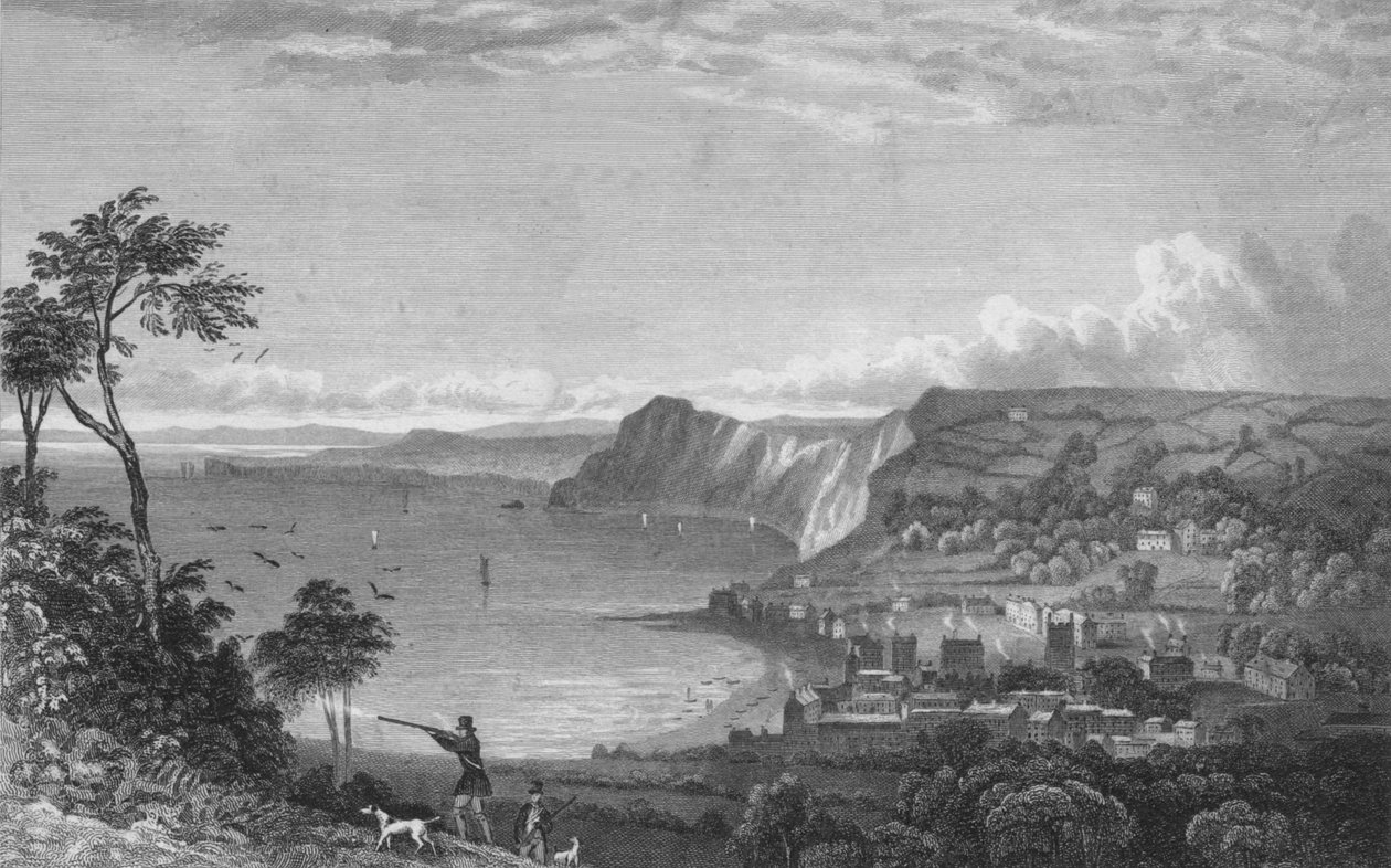 Sidmouth, Fra klippene, mot Seaton, 1832. av P. Heath