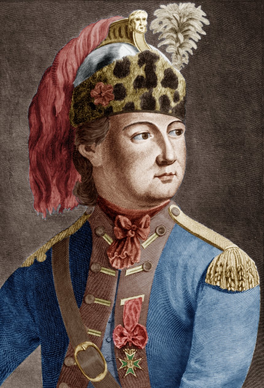 Ridder av Eon (1728-1810), fransk hemmelig agent for kongen, han pleide å kle seg i kors og gravere fargede dokumenter av P. Jean Baptiste Bradel