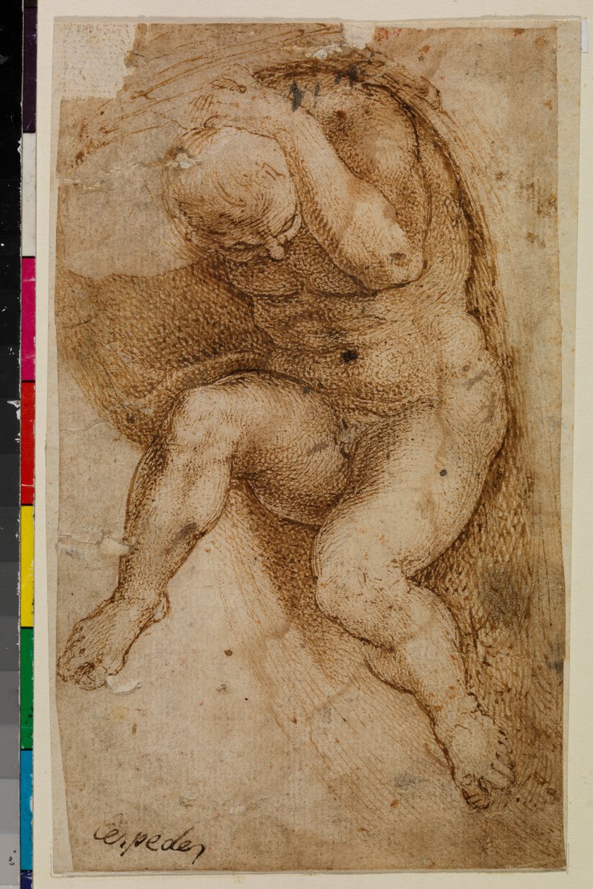 Naken mannsfigur (etter Michelangelos siste dom) av Pablo de (attr.to) Cespedes