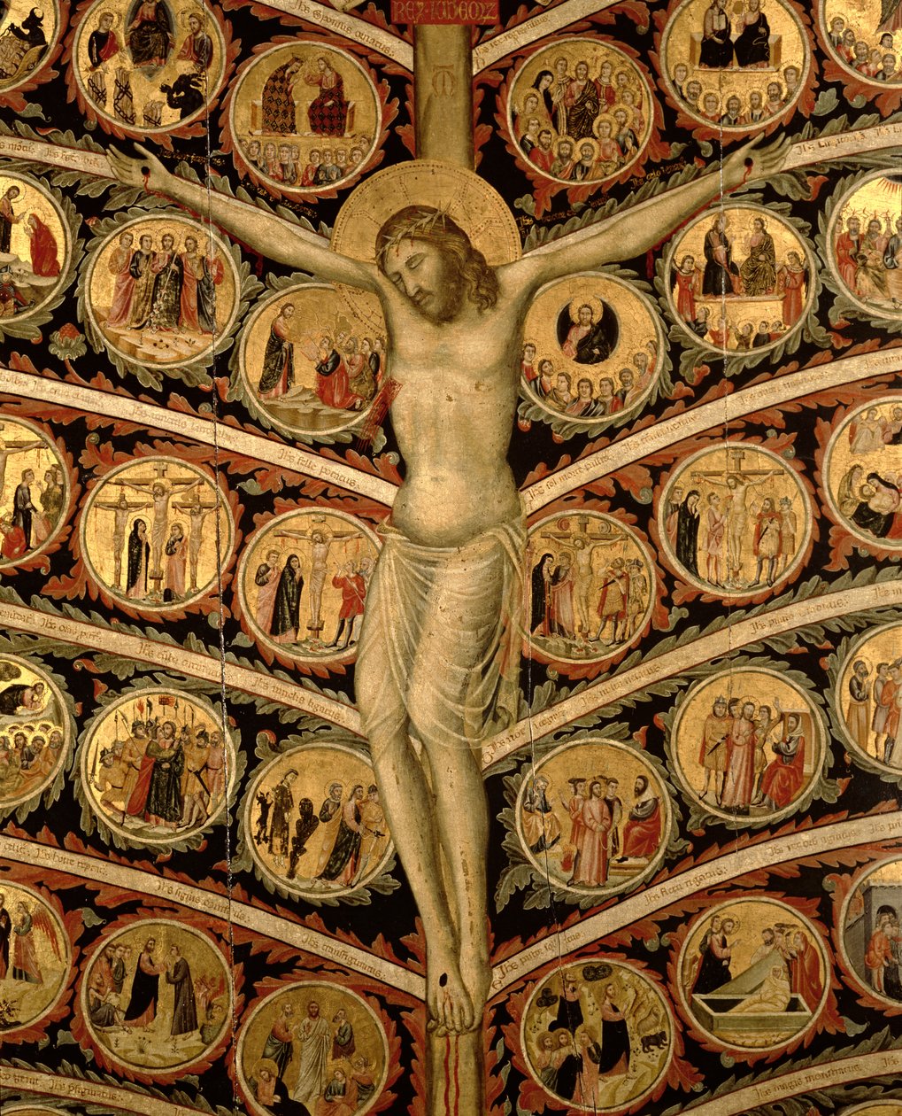 The Tree of Life, ca. 1310 tempera på paneldetalj av 80607 av Pacino di Buonaguida