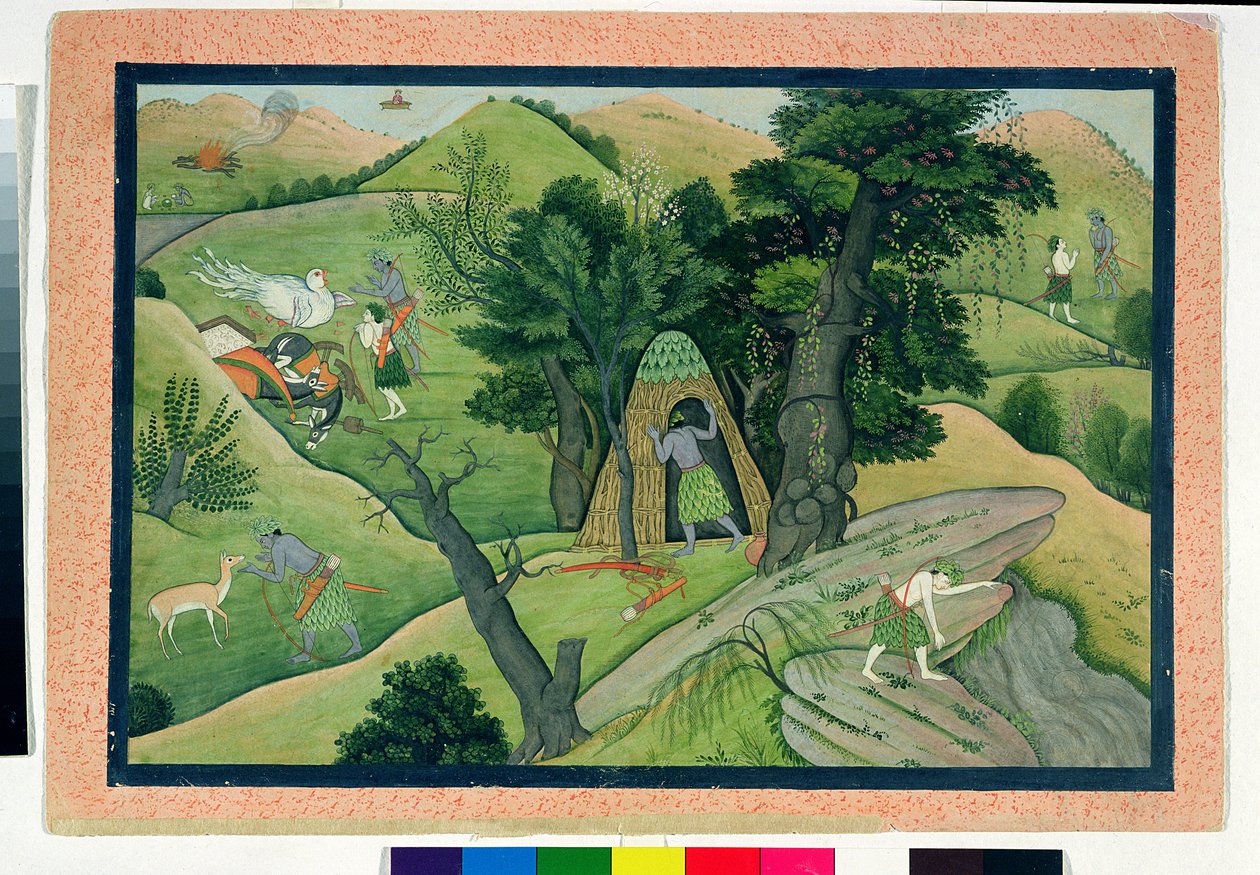 74.73 Rama og Lakshmana vandrer på jakt etter Sita, fra Ramayana, Kangra, Himachal Pradesh, 1780 av Pahari School