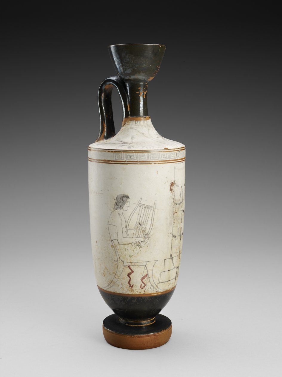 Skulder Lekythos med hvit slipt polykrom maleri av begravelsesscene, 450-440 f.Kr. (terrakotta, hvit grunnstil) av Painter Houston