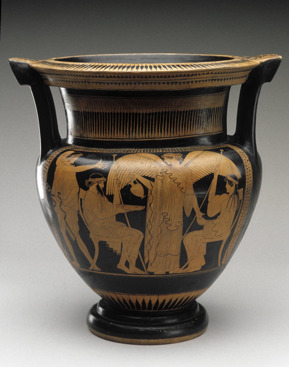 Rød figursøylekrater med scene av Zevs og Hera, 480-460 f.Kr. (terrakotta) av Painter Syriskos