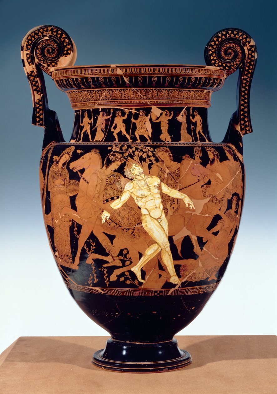 Loftsvoluttkrater med rød figur som viser døden til bronsegiganten Talos (keramikk) (for detaljer se 85071) av Painter Talos