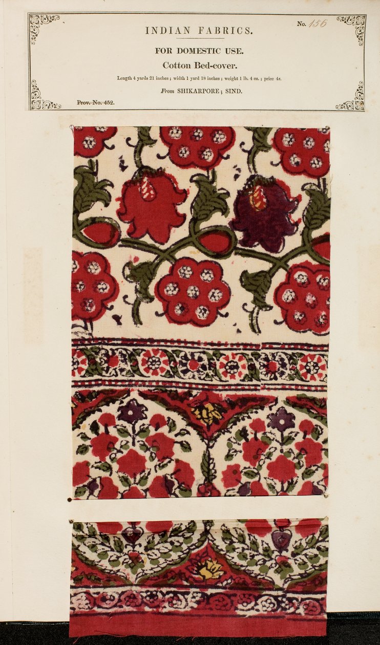 Bomullsprøve fra Shikarpore i Sind, fra The Collection of the Textile Manufacturers of India, av John Forbes Watson, utgitt i 1866 av Pakistani School