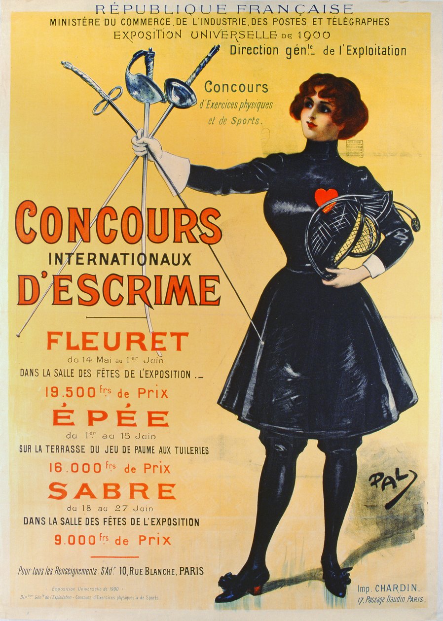 Plakat som annonserer de internasjonale fektekonkurransene, 1900 av Pal