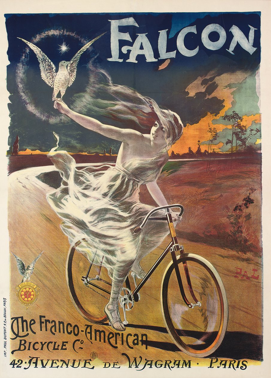 Plakat som reklamerer for Falcon-sykler, ca. 1894 av Pal