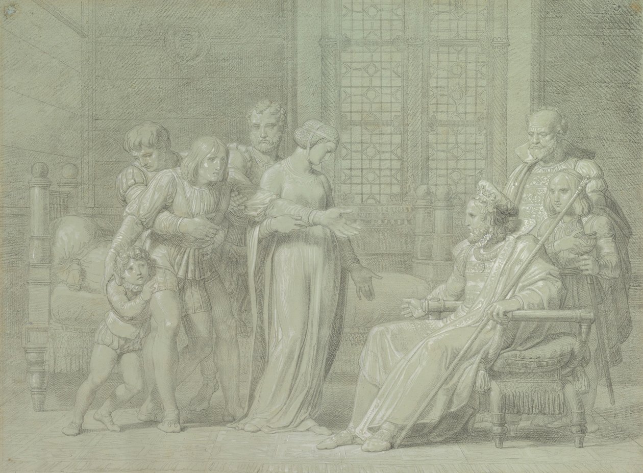 Kong Charles VIII av Frankrike med den døende Gian Galeazzo Sforza ved Pavia, 1775-1860. av Palagi Filippo Pelagio