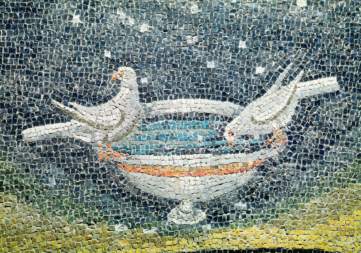 Duer som drikker fra en bolle, ca. 430 e.Kr. (mosaikk) av Paleo Christian