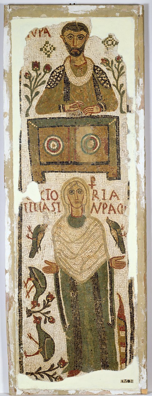 Begravelsesstele som viser en bankmann og datteren hans (mosaikk) av Paleo Christian