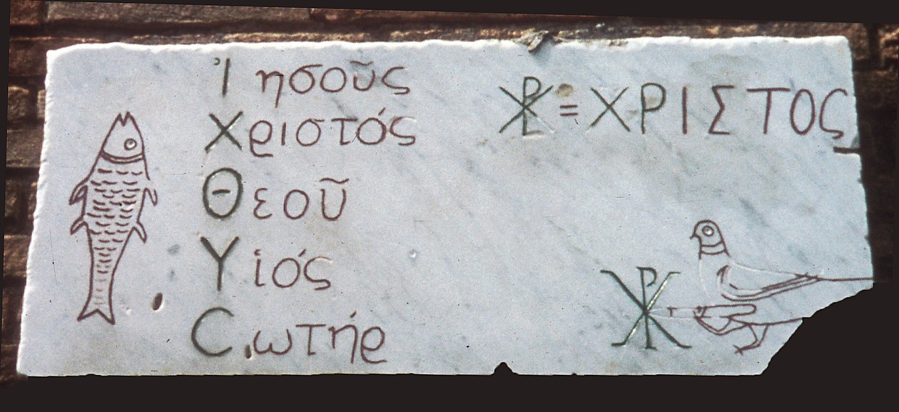 Begravelsesplakett med kristne symboler (marmor) av Paleo Christian