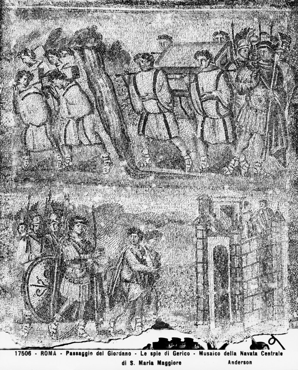 The History of Joshua: The Crossing of the Jordan and the Spies Sendt til Jeriko, fra det sentrale skipet (mosaikk) av Paleo Christian
