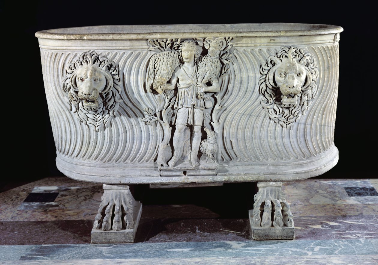 Borghese-sarkofag dekorert med den gode hyrde og løvehoder, 3.-5. århundre av Paleo Christian