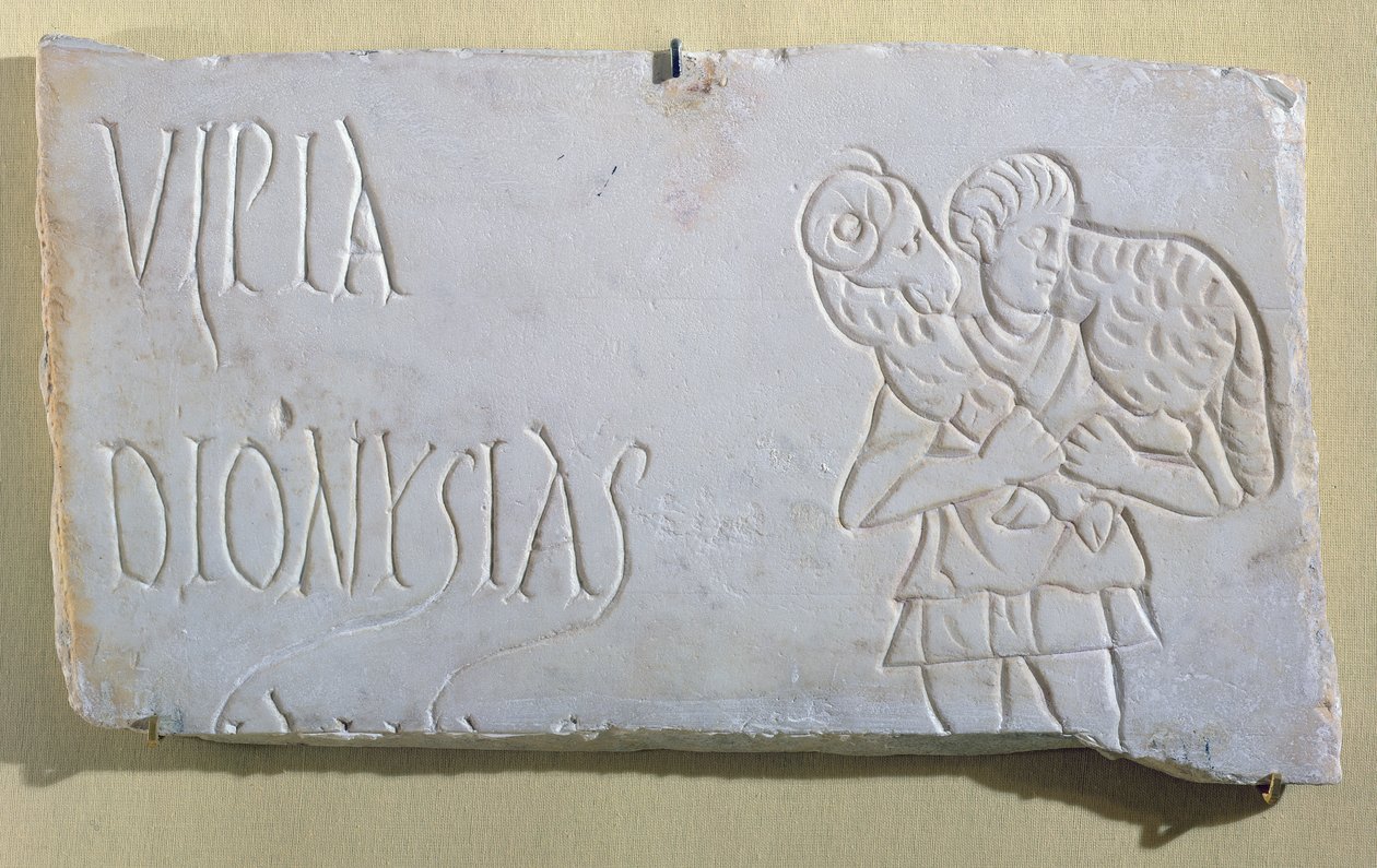 Epitafium med et relieff av den gode hyrde, fra katakombene i Sousse, 3.-4. århundre (marmor) av Paleo Christian