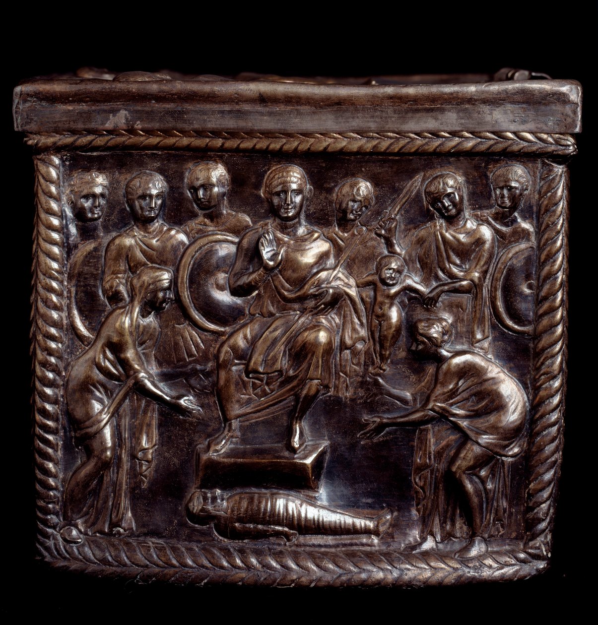 Paleochristian Art: Sølv relikvieskrin kjent som Capsella de San Nazaro (sølv relikvieskrin av st Nazaro) - 370-397 apres JC Milan, Tesoro del Duomo Italia av Paleo Christian