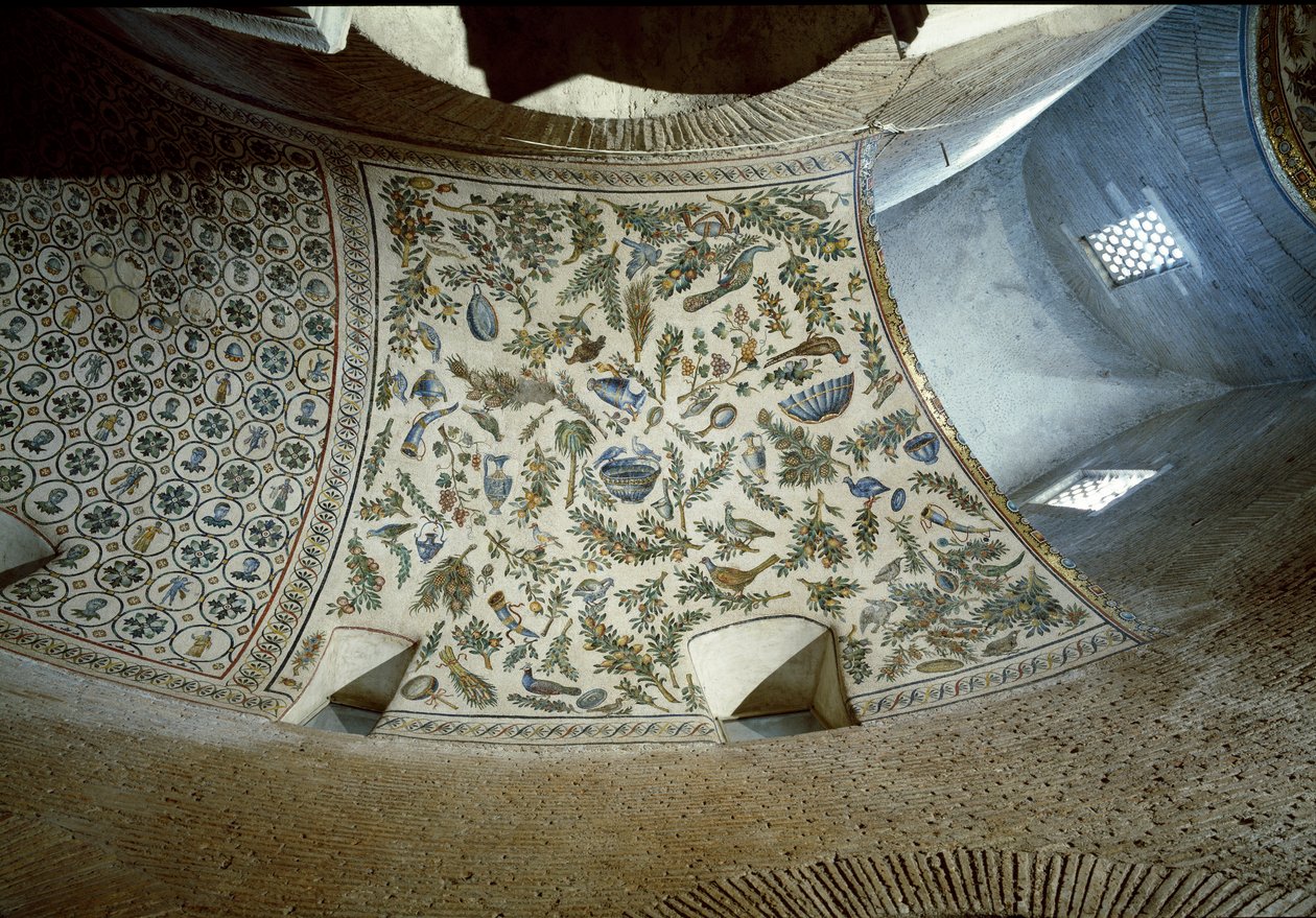 Paleokristen kunst: høstscene. Detalj av mosaikk, 4. århundre av Paleo Christian
