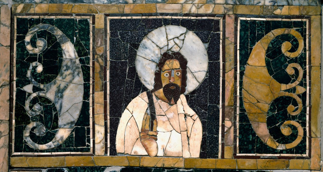 Paleokretisk kunst: "" representasjon av Kristus, sannsynligvis den første""" 3. århundre e.Kr. Marquete marmor. Ostiense-museet, Ostia av Paleo Christian