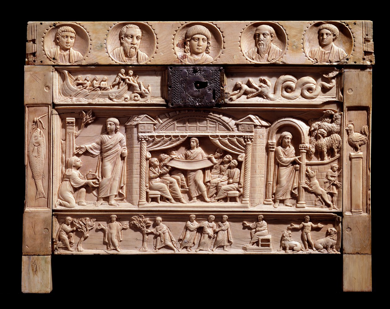 Relikvieskrin med relieffer som representerer scener fra det gamle testamentet. Fra klosteret Santa Giulia, 4. århundre av Paleo Christian