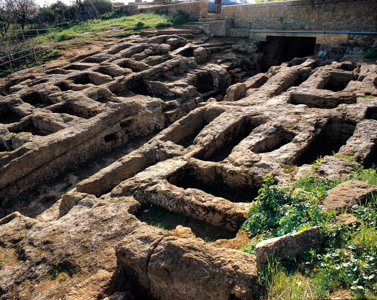 Ruinene av den kristne nekropolis i dalen av templene, 4. til 5. århundre. Agrigento, Agrigento. Sicilia Italia av Paleo Christian