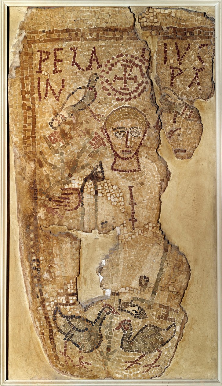 Paleokretisk antikvitet: "" Representasjon av asketmunken Pelage (eller Pelagius) (350-420)"" Begravelsesmosaikk fra Tunisia. Paris, Louvre-museet av Paleo Christian Paleo Christian