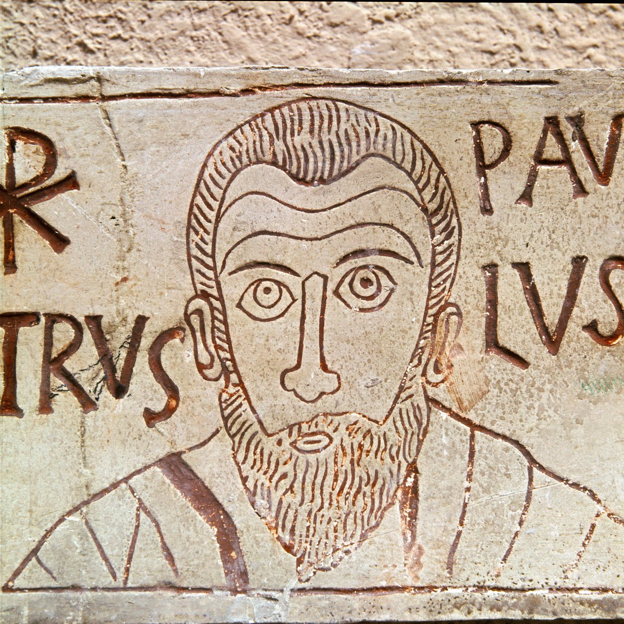 Representasjon av Saint Paul. Paleokristen graffiti fra Aquileia i Italia 1. århundre e.Kr. Aquileia, Paleochristian National Museum av Paleo Christian Paleo Christian