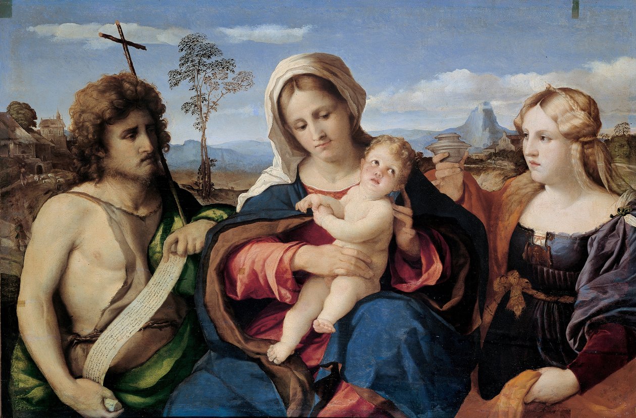 Madonna og barn med Johannes døperen og Magdalene av Palma il Vecchio