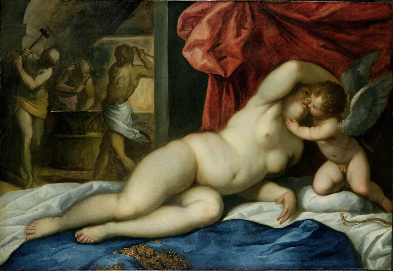 Venus og Amor i Vulcans Forge, ca. 1600 av Palma Il Giovane
