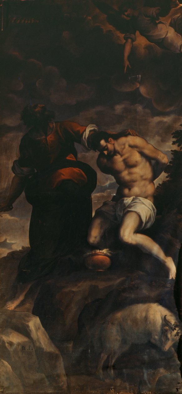 Scene fra en orgeldør, Abraham og Isaac, 1600 av Palma Il Giovane