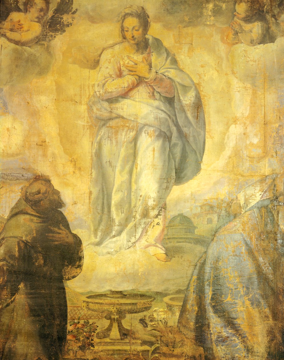 The Immaculate Conception av Jacopo Negretti, kjent som Palma Younger (1544-1628) Church of San Francesco, Recanati, Marche av Palma Il Giovane (1548 1628)