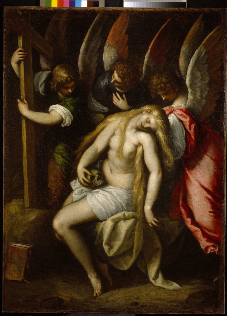 Maria Magdalenas død (Mary of Magdala). Maleri av Jacopo Palma II Giovane, the Younger (1544-1628), olje på lerret av Palma Il  Giovane