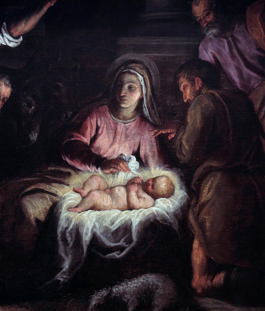 Hyrdenes tilbedelse Detalj av et maleri av Palma Giovane (1544-1628). Geneve fra 1600-tallet, museum for kunst og historie av Palma Il Giovane