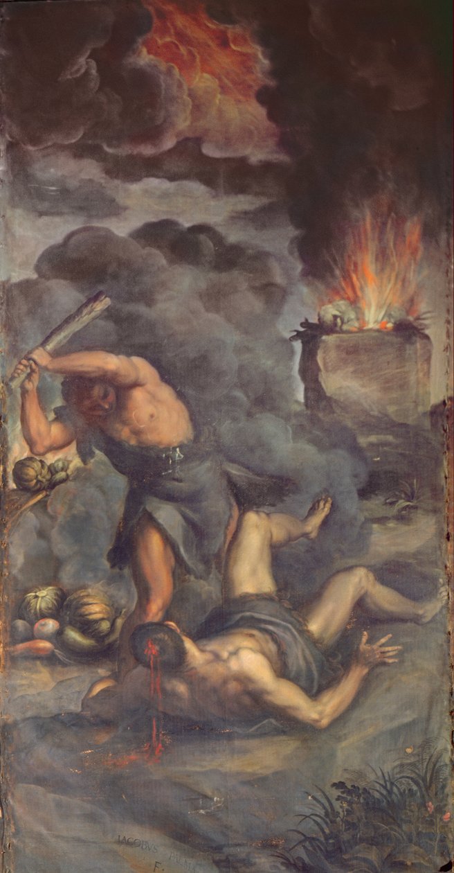 Interiør av orgelpaneldør som viser Kain og Abel, 1600 av Palma Il Giovane