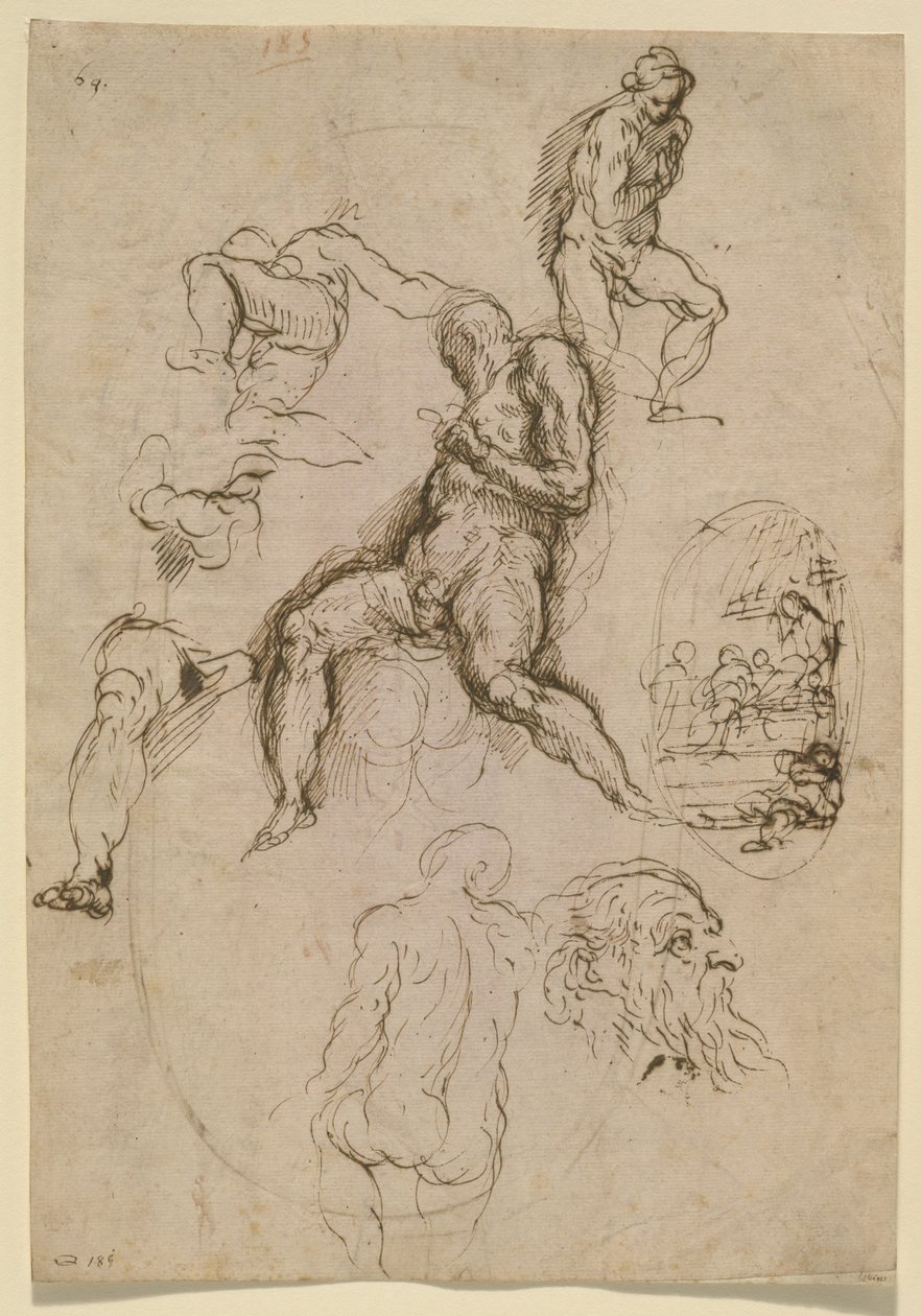 Ark med studier for maleri i Salone del Maggior Consiglio, Ducal Palace, Venezia, ca. 1578 av Palma Il Giovane