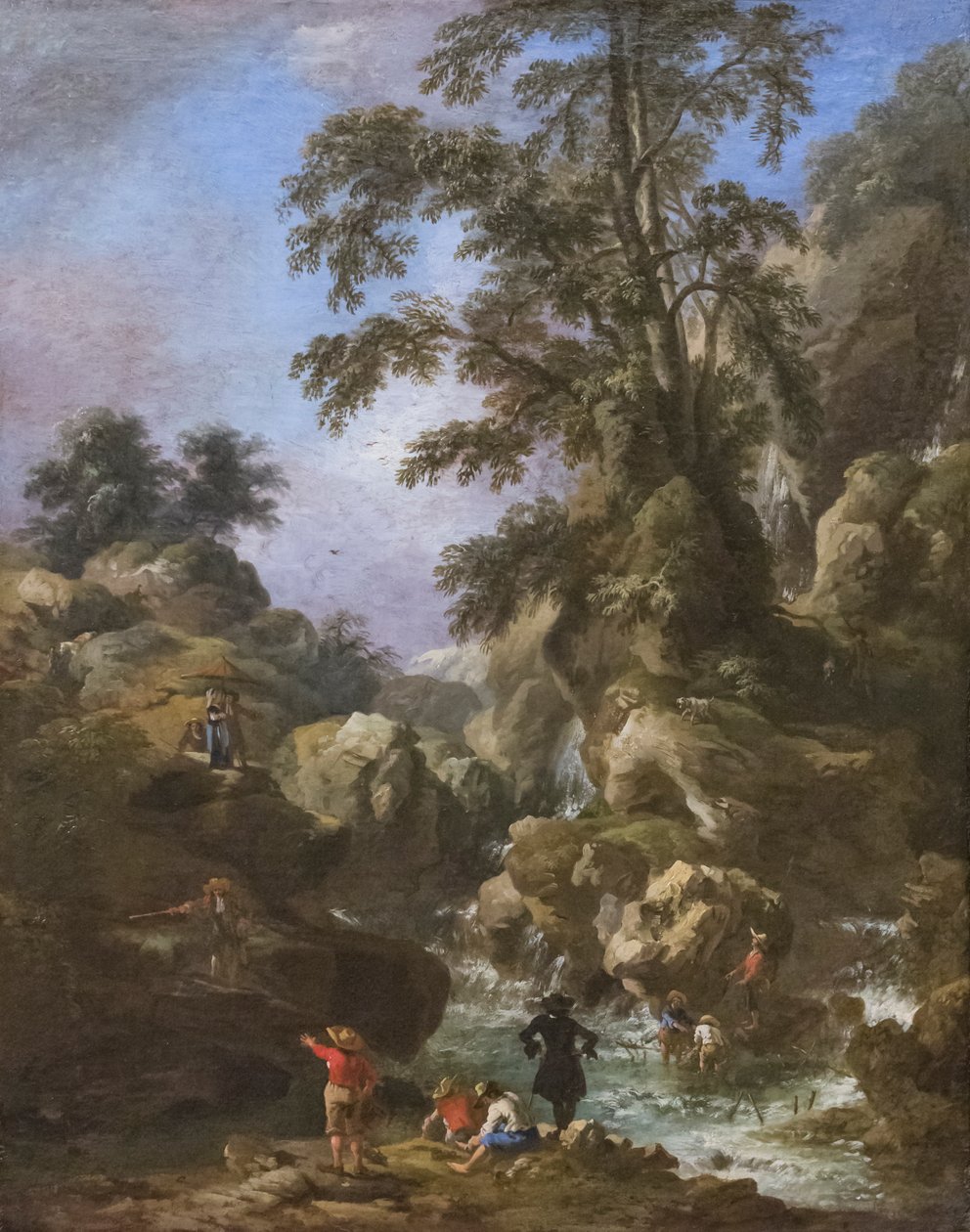 Landskap med foss og figurer av Pandolfo Reschi