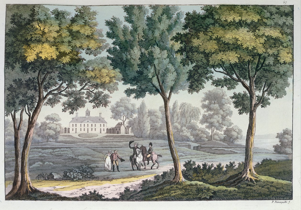 Mount Vernon, Virginia, hjemmet til George Washington, ca. 1820 (fargegravering) av Paolo Fumagalli