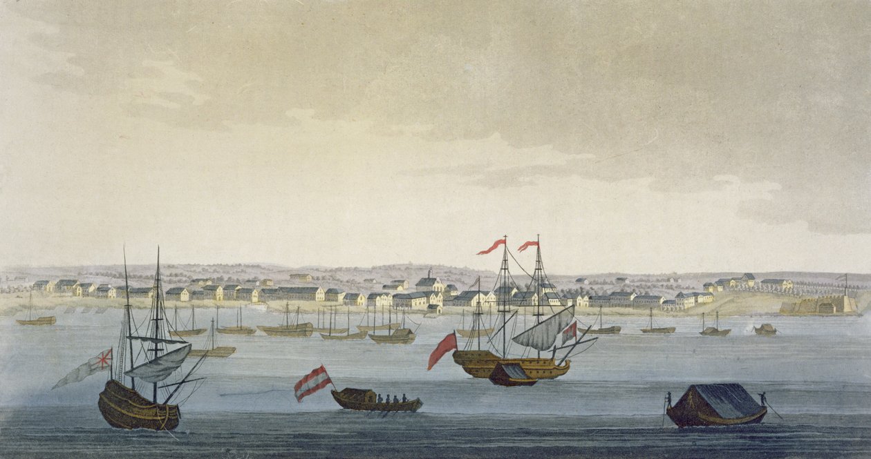 Byen Paramaribo (fargegravering) av Paolo Fumagalli