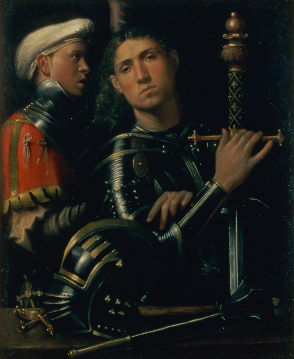 Portrett av en militærkaptein med sin godseier, ca. 1518-22 av Paolo Morando Cavazzola