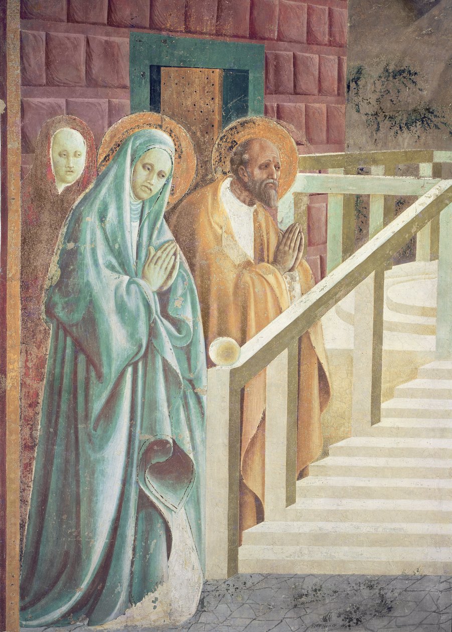 Saint Anne og Joachim ved presentasjonen av Maria i tempelet, 1433-34 (detalj) av Paolo Uccello