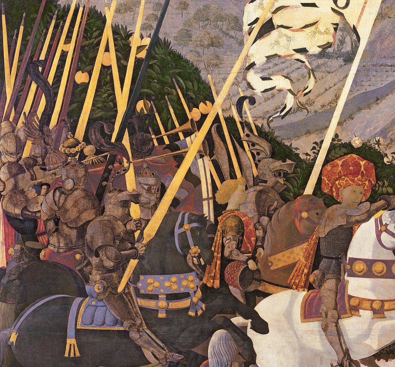 Slaget ved San Romano, ca. 1450-60 tempera på paneldetalj av 30690 av Paolo Uccello
